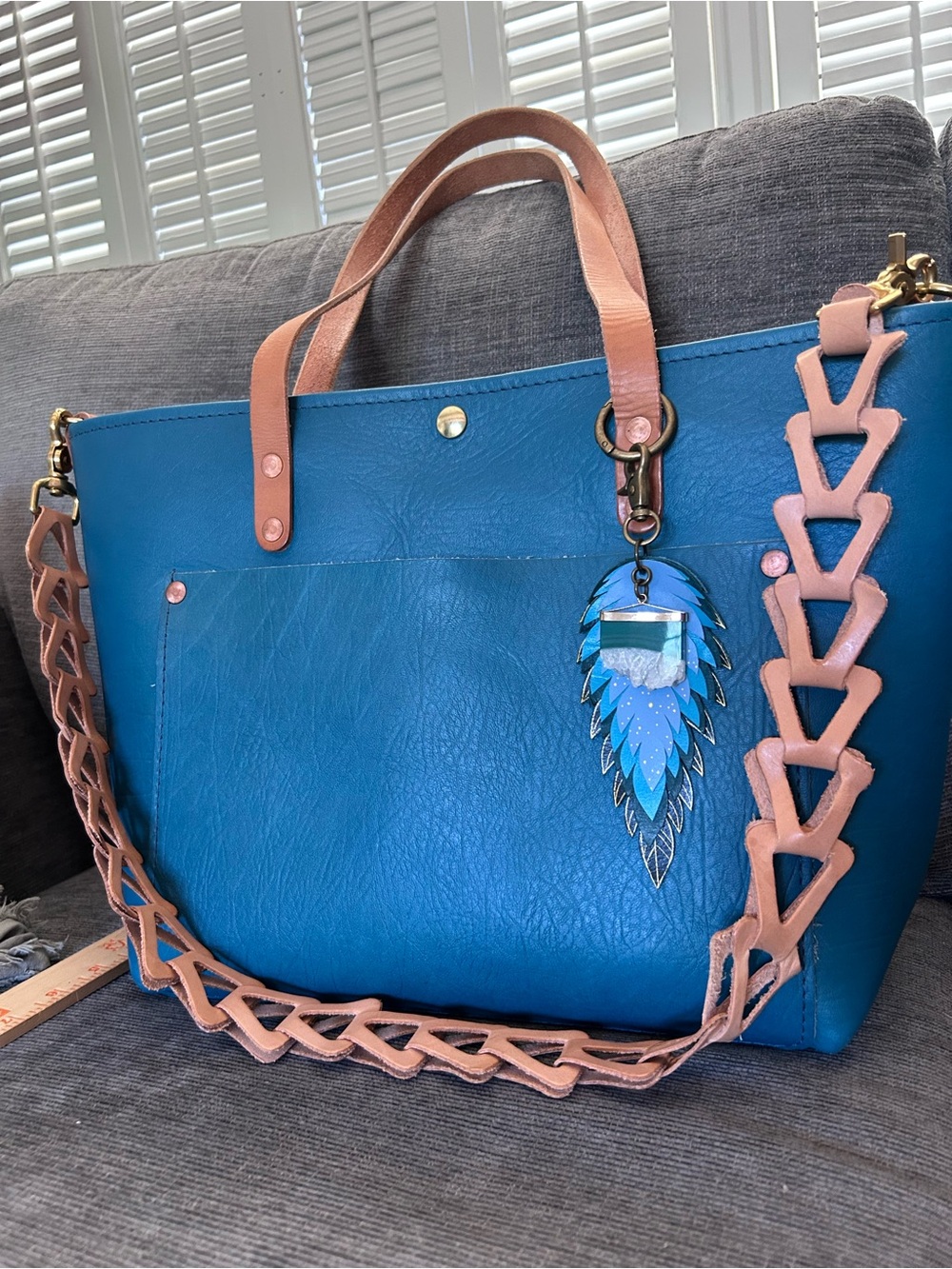 KMM aqua bullhide east west travel tote